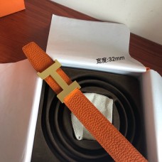 Hermes Constance Belt Buckle Orange & black Reversible leather strap 32 mm